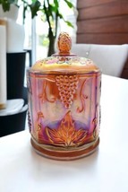 Carnival Glass Harvest Grape Marigold Lidded Canister Jar Indiana Glass 7 in - £15.17 GBP