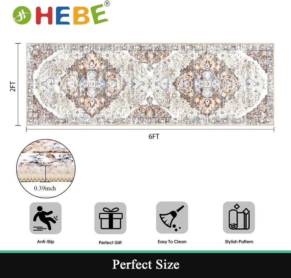 Boho Vintage 2'x6' Washable Runner Rug - Non-Slip, Comfort & Style Combined Item image 4