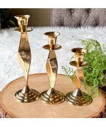 Vintage Brass Candle Holders Set of 3 Twist Graduating Swirl Candle Mid ... - €29,31 EUR