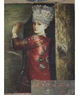 Oil Painting on Canvas 23.5"x20" woman @ door traditional dress poss Yang Keshan - €1.534,38 EUR