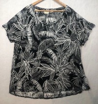Christian Siriano Linen Shirt Black White Pineapple Floral Print Top Wom... - $23.51