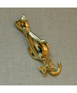 Vintage articulated tail moves gold tone cat animal brooch pin - £10.27 GBP