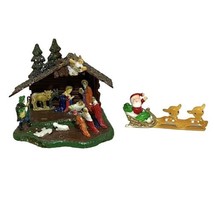 Vtg Miniature Celluloid Nativity Scene Christmas Holiday Santa with Reindeer - £22.39 GBP