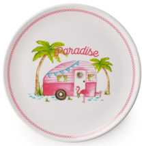 Four (4) Pink Camper ~ PARADISE ~ Flamingo ~ 9.75&quot; Dia ~ White ~ Melamin... - $26.18