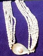 multi-strand freshwater pearl MOP necklace tear drop pendant - $36.00