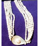 multi-strand freshwater pearl MOP necklace tear drop pendant - £28.93 GBP