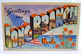 Greetings From Long Branch New Jersey Large Big Letter Postcard Linen Beach Town - £15.57 GBP