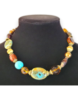 VTG Premier Designs Treasure Hunt Beaded Necklace Earth Tone Ceramic Gla... - $20.79 CAD