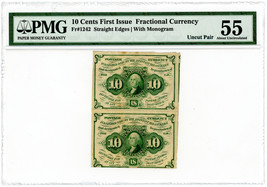 FR. 1242 10 Cents Fractional PMG AU55 (Uncut Pair, 1st Issue, Monogram, ... - $280.09