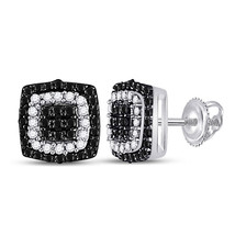 10kt White Gold Black Color Enhanced Diamond Square Cluster Earrings 1/5 Ctw - £212.39 GBP