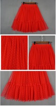 Red Polka Dot Tulle Midi Skirt Outfit Women Custom Plus Size Red Tulle Skirt image 2
