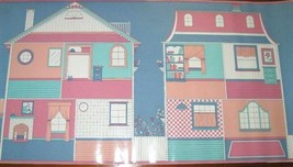 Wallpaper Border Tall Dollhouse Doll Girls Wall Pink Green Blue 20&quot; Play... - £15.77 GBP