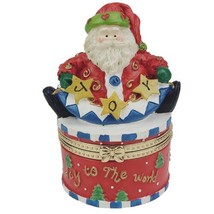 Hinged Trinket Box Santa Sitting On Present Joy To The World Christmas - £9.13 GBP