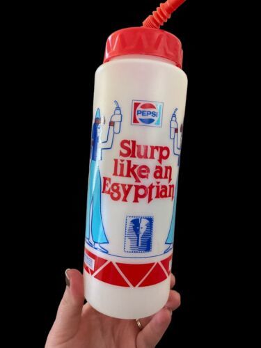 Pepsi Slurp Like an Egyptian Water Bottle w/ Straw Vtg Dallas Market Center RARE - $93.28