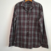 John Varvatos Shirt Mens L Red Gray Check Long Sleeve Collared Button Pr... - £9.46 GBP