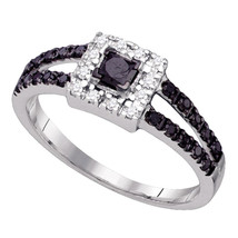 10k White Gold Princess Black Color Enhanced Diamond Wedding Engagement Ring 1/2 - £206.23 GBP