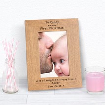 To Daddy On Our First Christmas Personalised Wooden Photo Frame Christmas Gift F - $14.95
