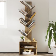 Sunmory 6 Tier Tree Bookshelf, Small Bookcase With Storage, Rustic Brown - £48.83 GBP