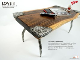 Designer Solid Teak Wood Furniture Live Edge Coffee Table - Centre Side Office C - £1,098.97 GBP