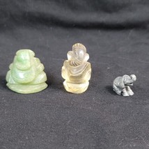 Miniature Figurines Lot Of 3  Carved Jade, Quartz and Pewter  Elephant - £10.48 GBP