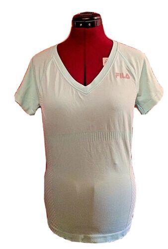 FILA Sport Top Blue Women Size Large V Neck Short Sleeves Athletic - $13.86