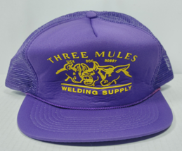 Vintage Three Mules Welding Supply Purple Trucker Hat Cap Dick Doc Robby... - $9.95