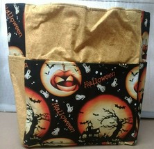 Moon Trees Halloween Bats Pumpkins Ghost Large Purse/Project Bag Handmade 14x16 - £37.16 GBP