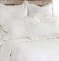 POM POM AT HOME HILDE LEIAGHAT MATHILDE 2pc EURO SHAMS LINEN WHITE NIP  ... - $120.71