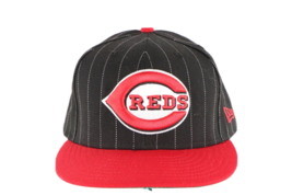 Vintage New Era Cincinnati Reds Baseball Spell Out Pinstriped Fitted Hat 7 3/4 - £23.43 GBP