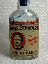 Vtg Mrs. Stewart&#39;s Liquid Bluing Cork Top Bottle Clear Glass Liquid USA - £39.34 GBP