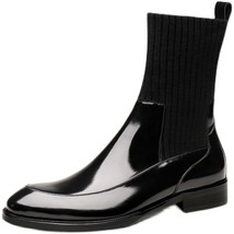 Mens Black patent leather mid-tube boots fashion breathable comfortable winter s - £203.44 GBP