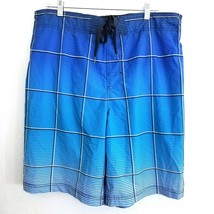 OP Ocean Pacific Blue Striped Check Swim Trunks Shorts Mens Large 36-38 - £18.65 GBP