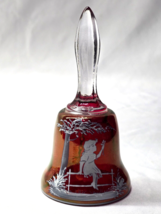 Vintage WESTMORELAND 5.25&quot; Glass Bell MARY GREGORY Style Girl On A Fence... - $15.82