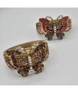 Crystal Butterfly Cuff Bracelet Set (2) Multicolor Rhinestones Clamper S... - $557.69 MXN