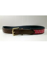 Vineyard Vines Belt With Boat Print Gold Buckle &amp; Brown Leather Trim Siz... - $27.99