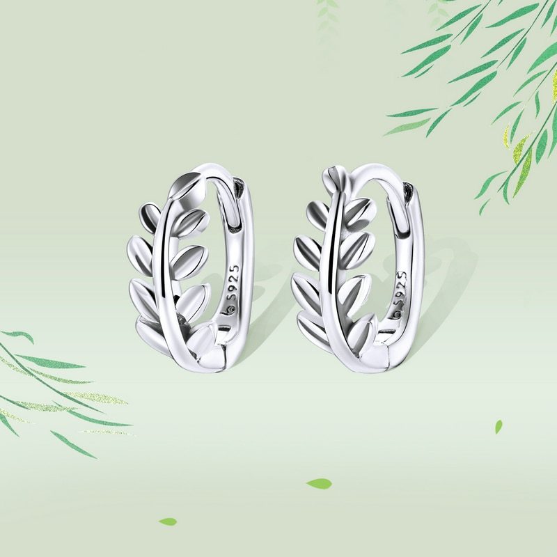 Primary image for BISAER Stud Earring 925 Silver Green Tree Leaf Flower Delicate Earrings For Wome