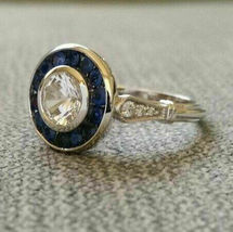 Edwardian Antique 2.60Ct Diamond &amp; Sapphire Engagement Ring 14k White Gold Over - £92.20 GBP