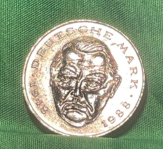 Germany 40 Years of Deutsche Mark Ludwig Erhard 2 Mark Coin 1990 D-Munich - $19.43