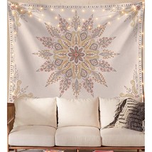 Bohemian Tapestry Wall Hanging, Beige White Floral Tapestry With Medallion Print - £30.80 GBP