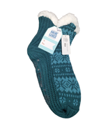 Muk Luks Aloe Infused Socks Women Small Blue Green Geo Print Logo Faux F... - $8.49