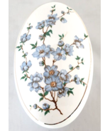 Hollohaza Hungary Porcelain Lidded Trinket Box Blue Flowers &amp; Buds on Br... - $37.40