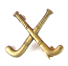 Crossed Hockey Sticks Pin Vintage Pinback Lapel Dark Goldtone Metal 1/2&quot; - £13.52 GBP