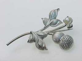 Vintage WHITE GOLD FILLED Brooch Pin with Genuine PEARL - £51.13 GBP