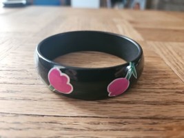 Vintage Bangle with Pink Flowers Slip On Bangle Bracelet, Black 3&#39;&#39; - $9.99