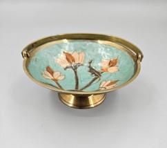 Brass Enamel Small Basket with Flowers - $21.86