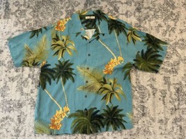 Tommy Bahama Silk Shirt Mens XL Palm Tree Print Blue Hawaiian Camp Beach... - £21.06 GBP