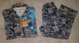 Batman DC Comics Fleece 2-Piece Pajamas Set Top Pants Boys Large 10/12 Gray - £9.27 GBP