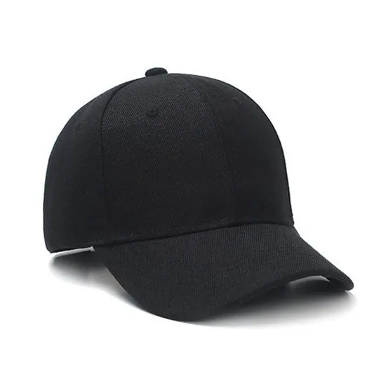 Unisex Plain Cap Solid Color Hat Adjustable Wool Hook & Loop Black