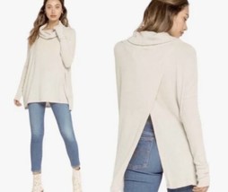 Free People Large Thermal Top Juicy Cowl Neck Split Back Long Sleeve Stone Cold - £35.21 GBP