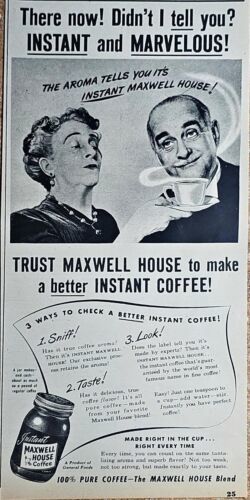 MAXWELL HOUSE COFFEE-1946 Vintage Print Ad-Instant&amp;Marvelous 100% Pure-V... - £9.99 GBP